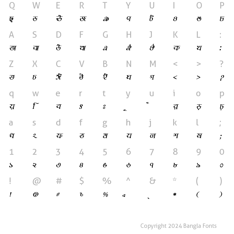 Character Map of BhairabMJ Bold Italic