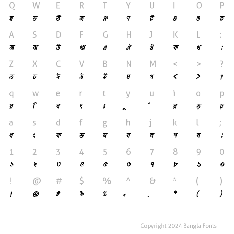 Character Map of DhonooMJ Bold Italic