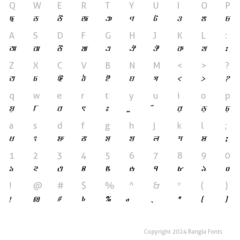 Character Map of GoomtiMJ Bold Italic